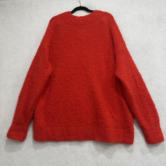 Aerie Sweater Womens Large Red V Neck Fuzzy Boucle Cozy Knit Pullover Oversized - Picture 5 of 9